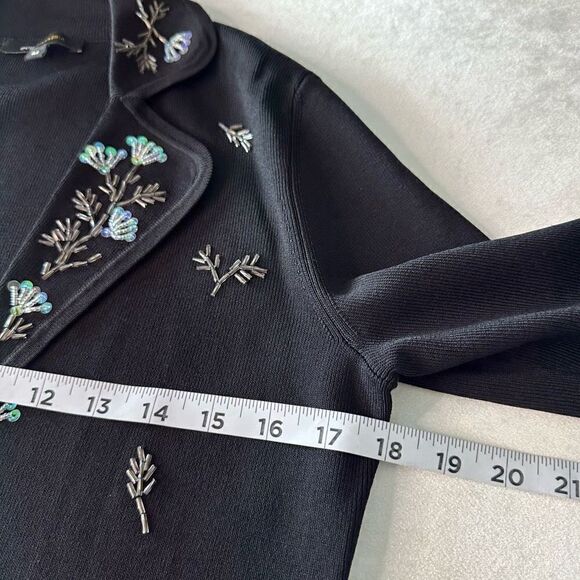BCBGMaxAzria Black Glam Iridescent Floral Beaded Knit Lapel Blazer Womens Medium - Picture 7 of 10
